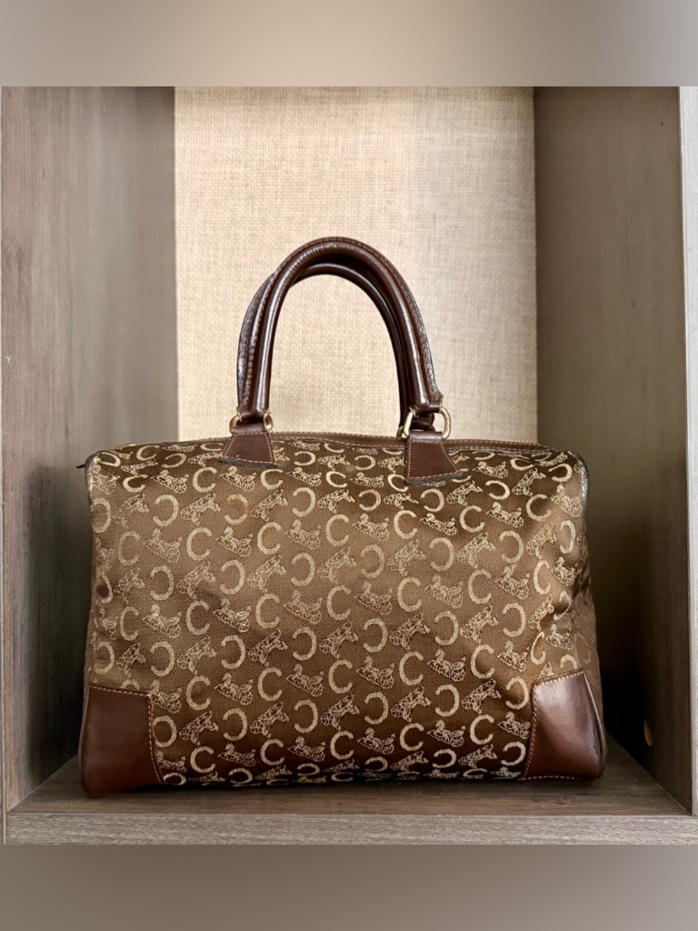 Celine Vintage Brown & Tan Top Handle Bag W/Call-Outs